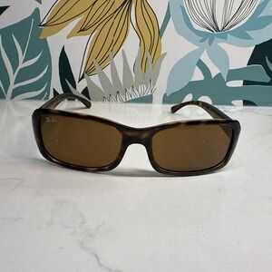 EUC RAY BAN RB4107 SHINY TORTOISE B15 UV BROWN LENS SLEEK RECTANGULAR SUNGLASSES